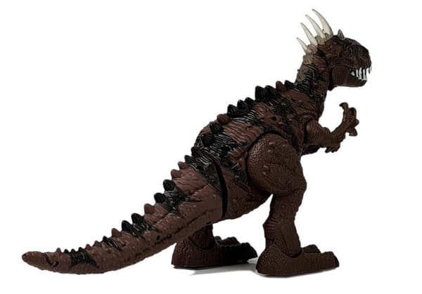 Brun batteridriven dinosaurie rör sig med en ljudprojektor