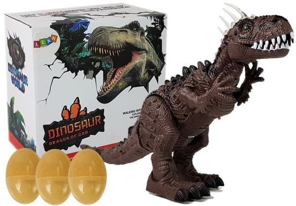 Brun batteridriven dinosaurie rör sig med en ljudprojektor