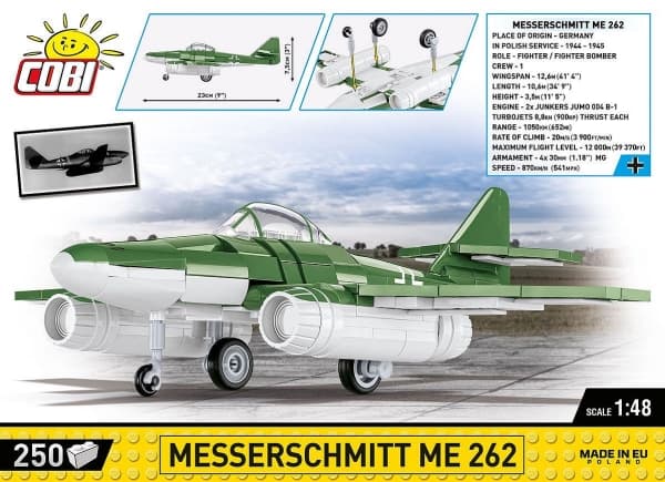 COBI 5881 Historiallinen kokoelma Toisen maailmansodan aikainen Messerschmitt Me 262 -hävittäjälentokone