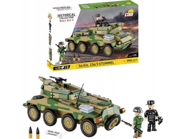 COBI 2288 Historiallinen kokoelma WWII Sd.Kfz. 234/3 Stummel - saksalainen raskas panssarivaunu 438 tiiliskiveä