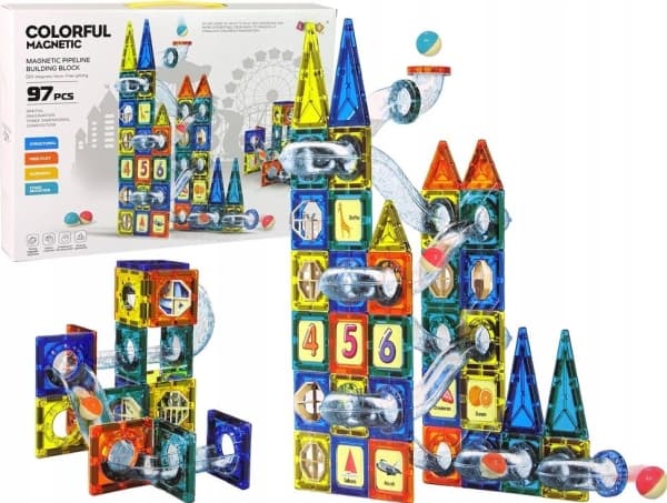 LeanToys Magnetic Blocks Castle Ball Track 97 Elements