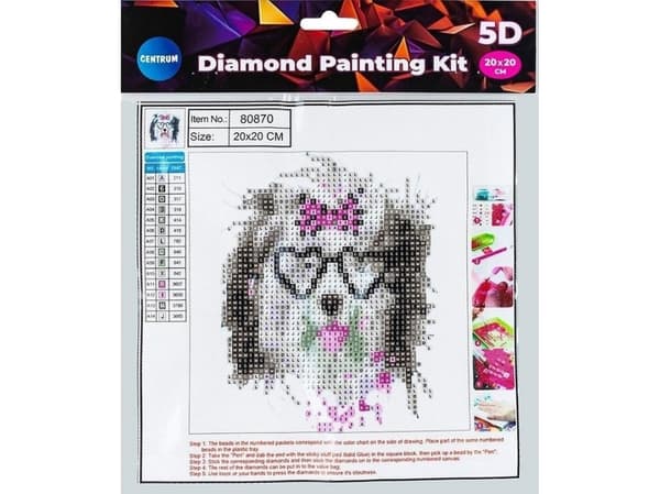Diamentowa mozaika 5D - Dog in glasses 20x20 80870