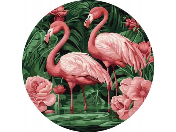 Teka Maalaus numeroiden mukaan pyöreä kehys - Flamingot...