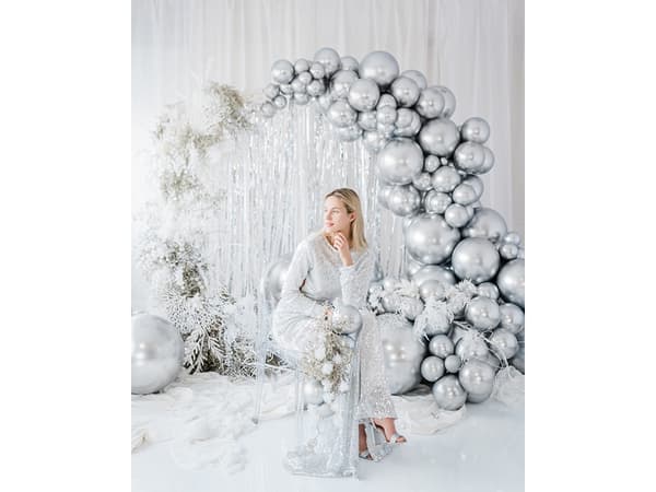 PartyDeco OLBOM-G-018, Leluilmapallo, lateksi, hopea, soikea, 8 vuotta, 60 cm