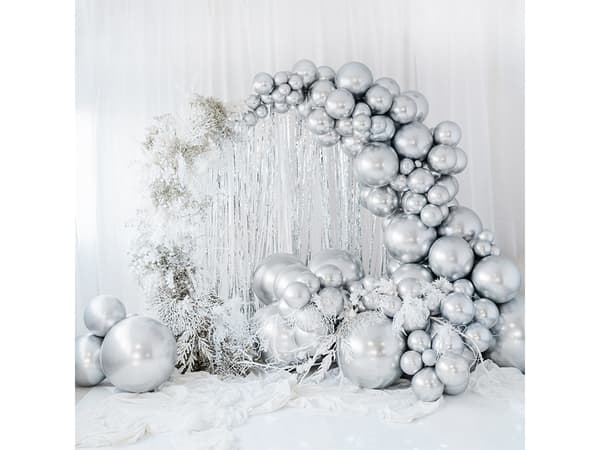 PartyDeco OLBOM-G-018, Leluilmapallo, lateksi, hopea, soikea, 8 vuotta, 60 cm