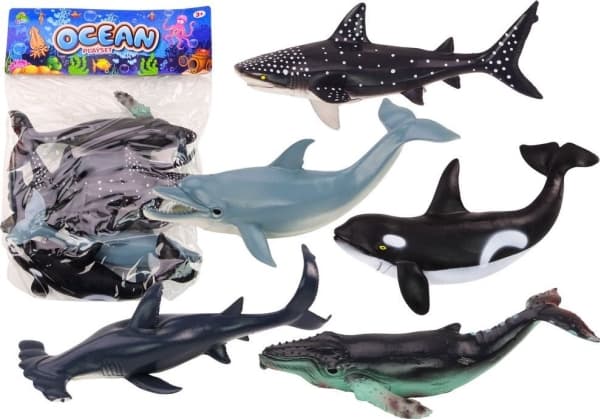 LeanToys Figurer av de största havsdjuren Orca Whale Shark 6St