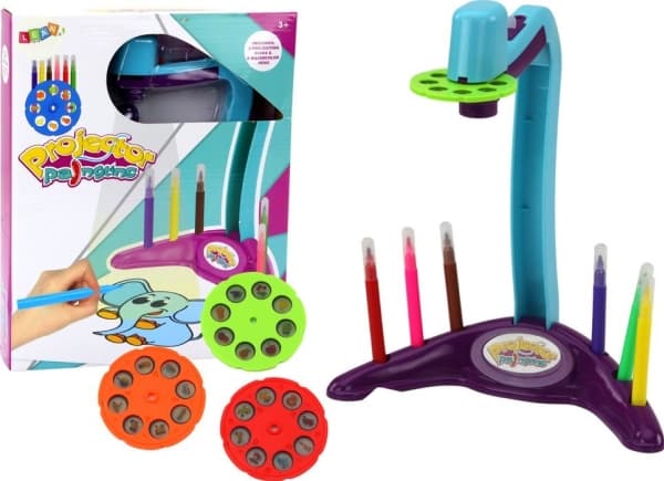 LeanToys tegneprojektor 3 utskiftbare plater Penner Lilla