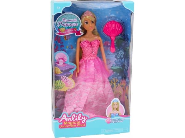 LeanToys Anlily sjöjungfruprinsessan Rosa klänning Borste Docka