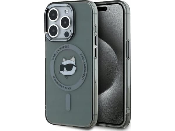 Karl Lagerfeld IML Choupette Head Metallramme MagSafe-deksel til iPhone 15 Pro Svart