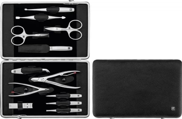 Zwilling Twinox Manicure Set - Black Leather Case, 12 Pieces - Black