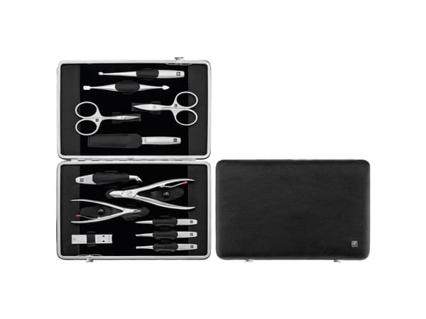 Zwilling Twinox Manicure Set - Black Leather Case, 12 Pieces - Black