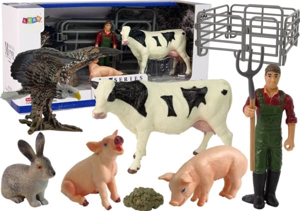 Lean Toys Lean lekesett med store husdyrfigurer + bonde og gård 11 stk