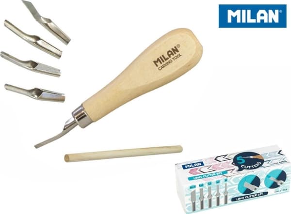 set of 5 milan linocut chisels in a resealable box