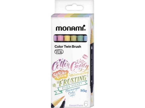 Monami Dobbeltsidige børstemarkører Farge Twin Brush 6 farger Pastell Monami