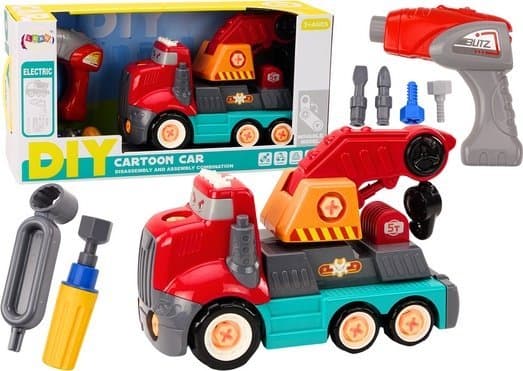 LeanToys tegneserie lastebil med krok for å demontere DIY rød kran