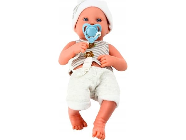 LeanToys Babydocka i vita och grå kläder Mössa Nappfilt