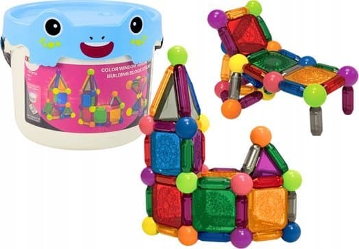 LeanToys magnetiske blokker med lys i en bøtte 112 elementer