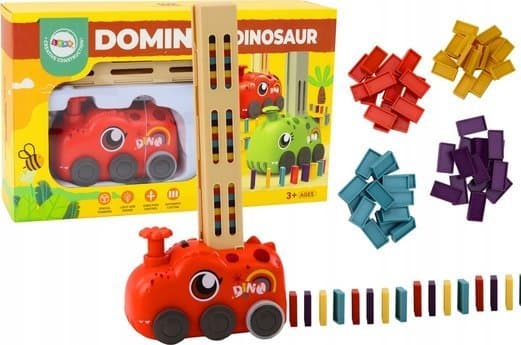LeanToys Red Dinosaur Battery Stacking Coloured Dominoes 4 eri väriä tiiliä
