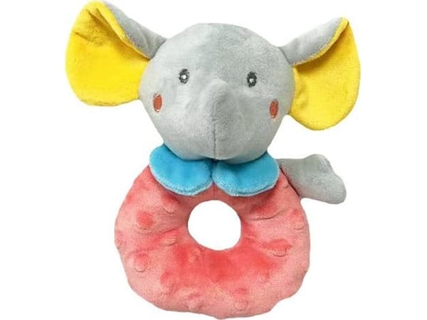Skallra Elefant Persika och grå 18 cm Maskot för små barn