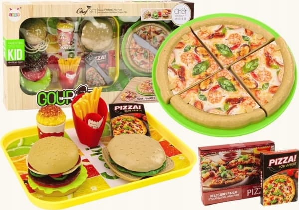 LeanToys Hurtigmat Pizza Burgere Pommes frites Tilbehør til barn 24 stk.