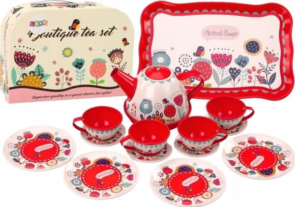 LeanToys for te og kaffe i et etui, tallerkener, kopper, rød