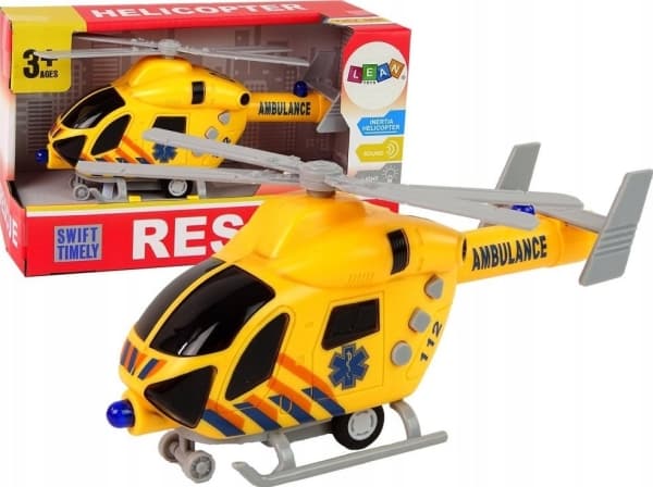 LeanToys Rescue Helikopter Ambulanse Gult Lydlys Propell