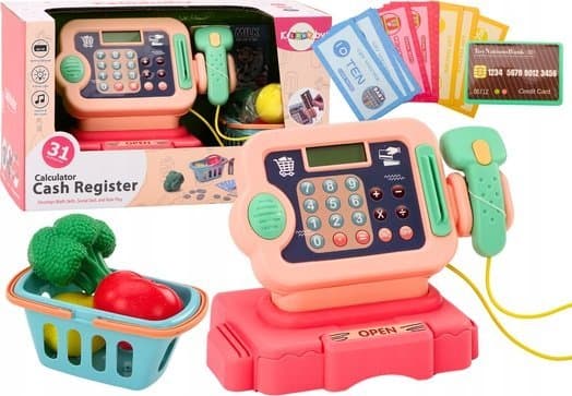 LeanToys-kasseapparat Lære å telle mynter Handlevogn Lysene høres rosa ut