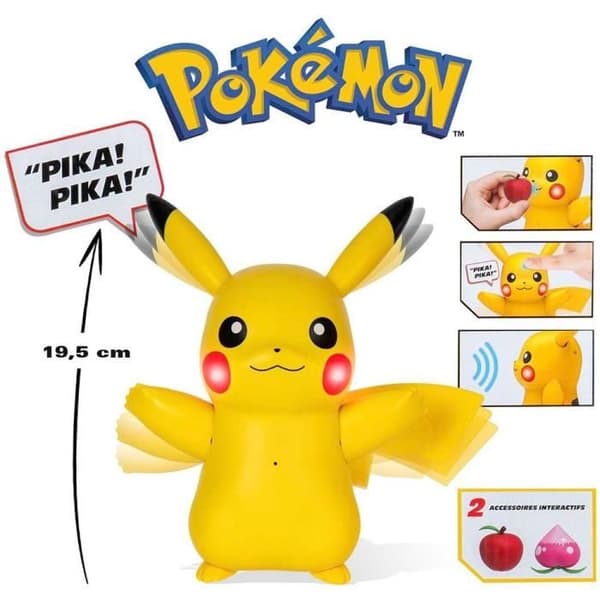 Miniatyrfigur - BANDAI - Interaktiv Pokémon Pikachu och dess tillbehör - Leksak med ljus, ljud och rörelser - JW3330