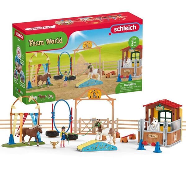 Schleich - 72149 - Agility in the Horse Box, 3-åringar, Farm World - Box, 38,7 x 11 x 23