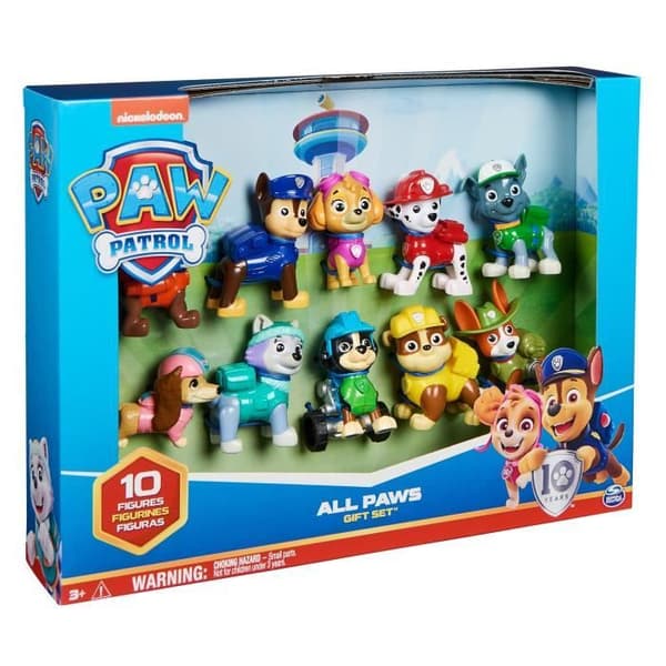 Box med 10 Paw Patrol 10-årsfigurer - PAW PATROL