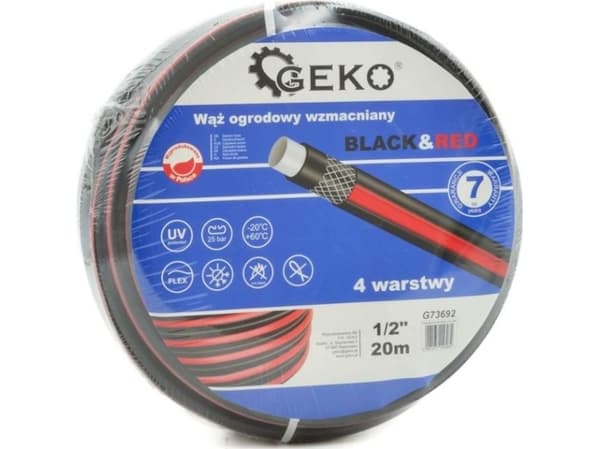 Geko PUUTARHALETKU VAHVISTETTU MUSTA&amp;PUNAINEN 1/2" 20M (1) G73692 GEKO GEKO