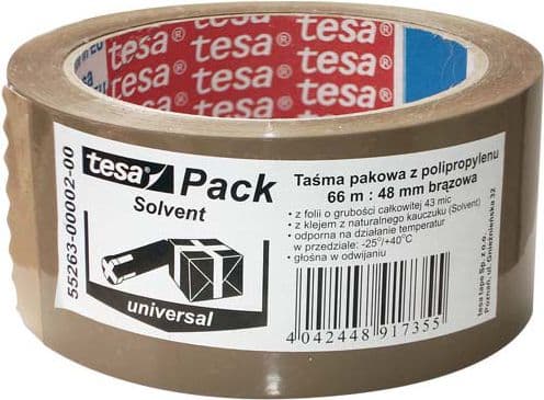 Tesa® SOLVENT pakkausteippi 66m x 48mm, ruskea (55263-00002-00)