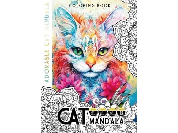 Fargelegg A4 8 bilder Katt mandala Katter