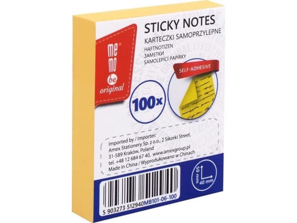Selvklebende pute 40x50mm 100K gul MemoBe