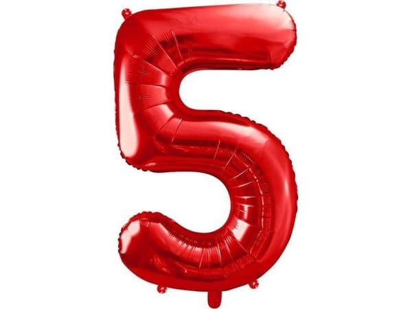PartyDeco Suuri 86cm punainen numero 5 folio ilmapallo helium ilmalle