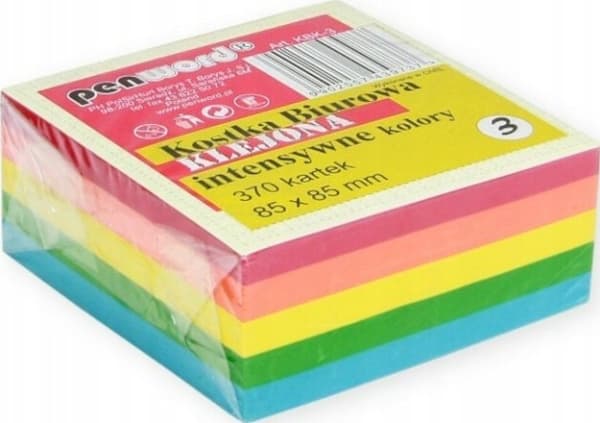 Polsirhurt Office sticky cube 370 ark 85x85x35mm intensiva färger KBK-03