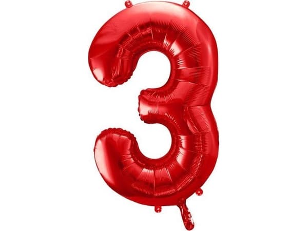 PartyDeco Stor 86 cm röd nummer 3 helium folieballong