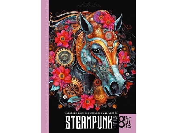 Målarbok A4 8 bilder Steampunk Häst