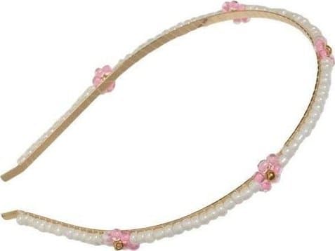 Pannebånd med perler og rosa blomster