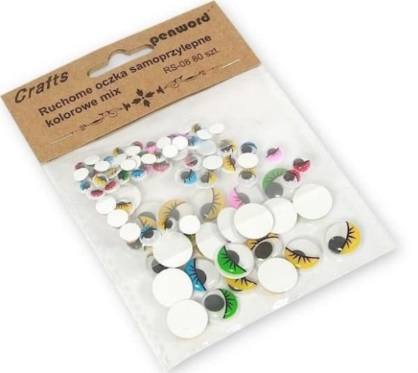 Polsirhurt Dekoration Rörliga ögon RS-08 5mm, 8mm, 15mm självhäftande färgglad mix 80 bitar