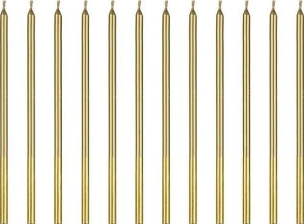 Bursdagslys glatt gull 14cm 12stk
