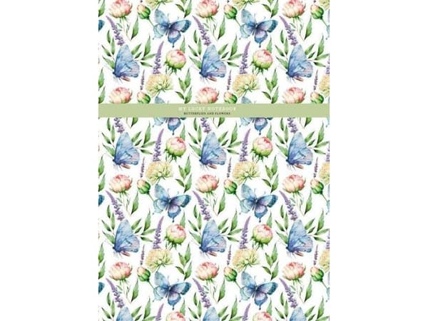 Notatbok 145x197/48K blomster og sommerfugler rutete FRISK