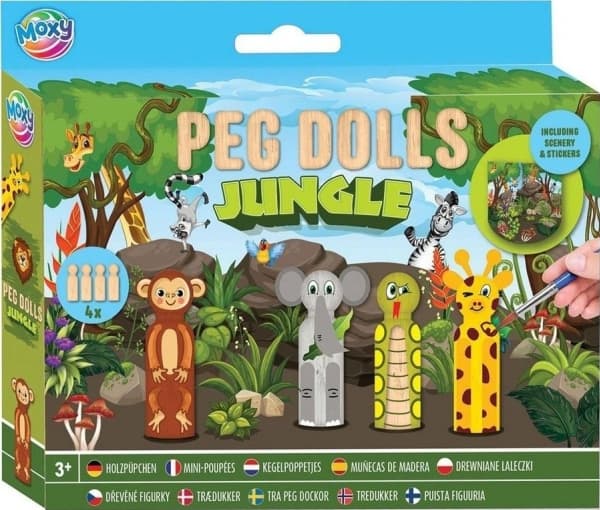 Sett med tredukker for å male Jungle