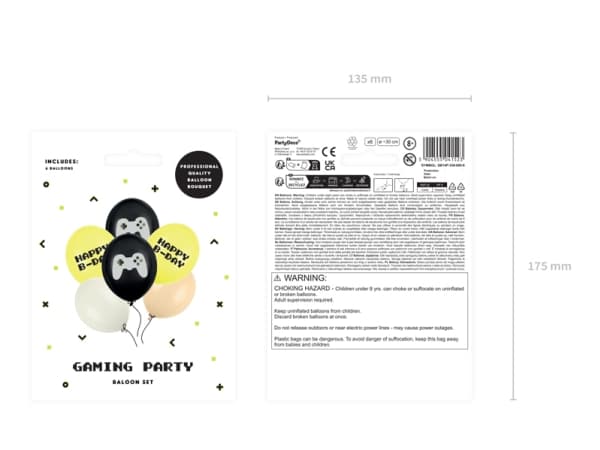 PartyDeco SB14P-336-000-6, Lekeballong, Latex, Flerfarget, Bilde, Bursdag, Universell