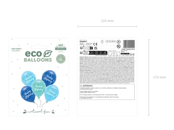 PartyDeco ECO26P-201-001-5, Lekeballong, Latex, Blå, Mynte, Marineblå, Bilde, Bursdag, Universell