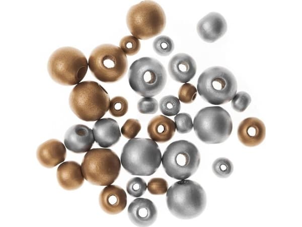 Träpärlor, pärlor, guld&amp;silver 30st