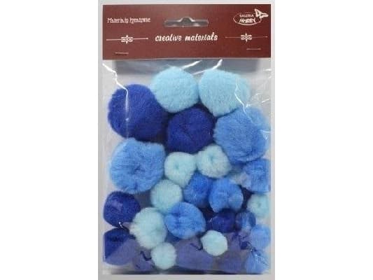 Tonalblå pom-poms 15-40mm 30st