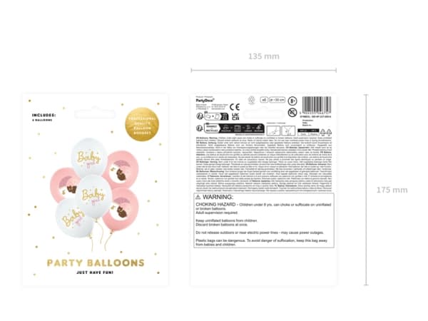 PartyDeco SB14P-337-000-6, Lekeballong, Rosa, Hvit, Bilde, Fødsel, Oval, Jente