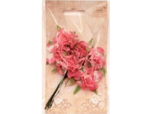 Stoffblomster rosa og hvite 3cm 6stk