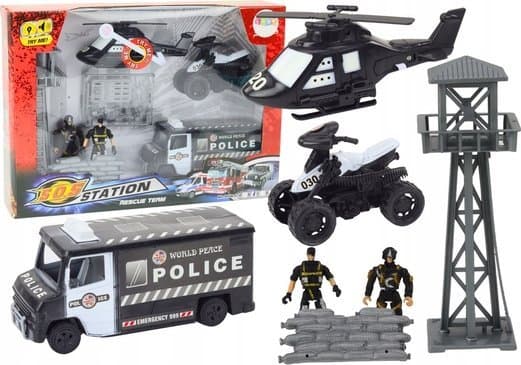 LeanToys Polisbil Fyrhjuling Figurer Helikopter Ljus Ljud